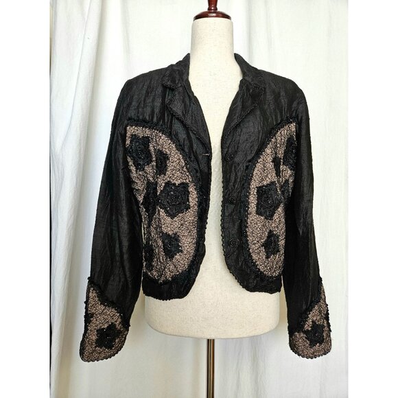 Spiegel Blazer SMALL Black Bead Embroidered SILK Jacket Witchy Gothcore - Picture 1 of 11